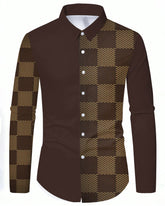 Men's Big & Tall Geometric Block Mosaic Casual Long Sleeve Shirt